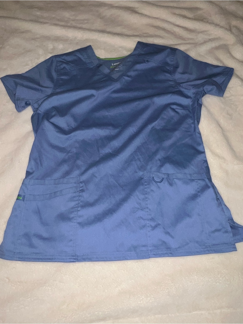 Landau  Short Sleeve V-Neck Scrub Top - Blue